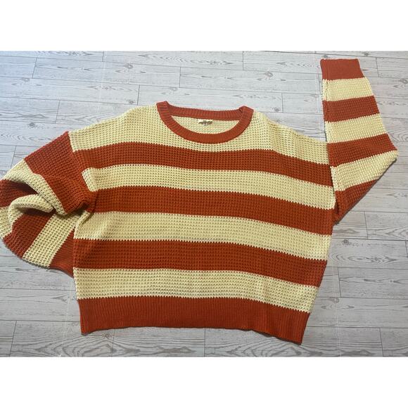 La Miel Striped Chunky Knit Sweater Women’s Large Rust Cream Pullover - Picture 1 of 7